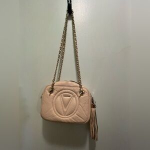 Mario Valentino Blush Leather Shoulder Bag with Gold Chain